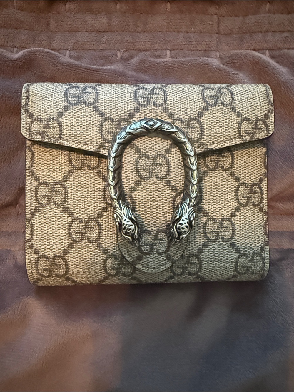 Authentic Gucci Dionysus GG monogrammed small fold wallet.
